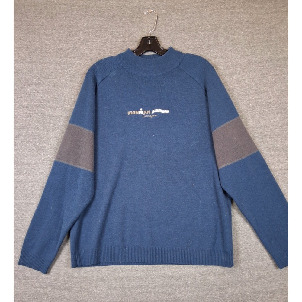 Oakley Mens Sweater L Blue Wool CDA Ironman Triathlon Run Bike Swim VTG Flaw
